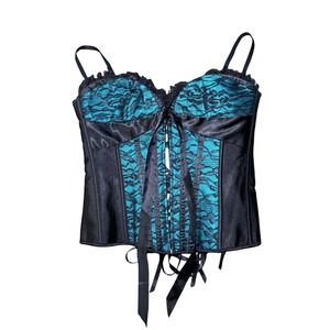 Collection Womens Teal Lace Boned Corset 40 Whimsigoth Witchy Emo Gothic Punk
